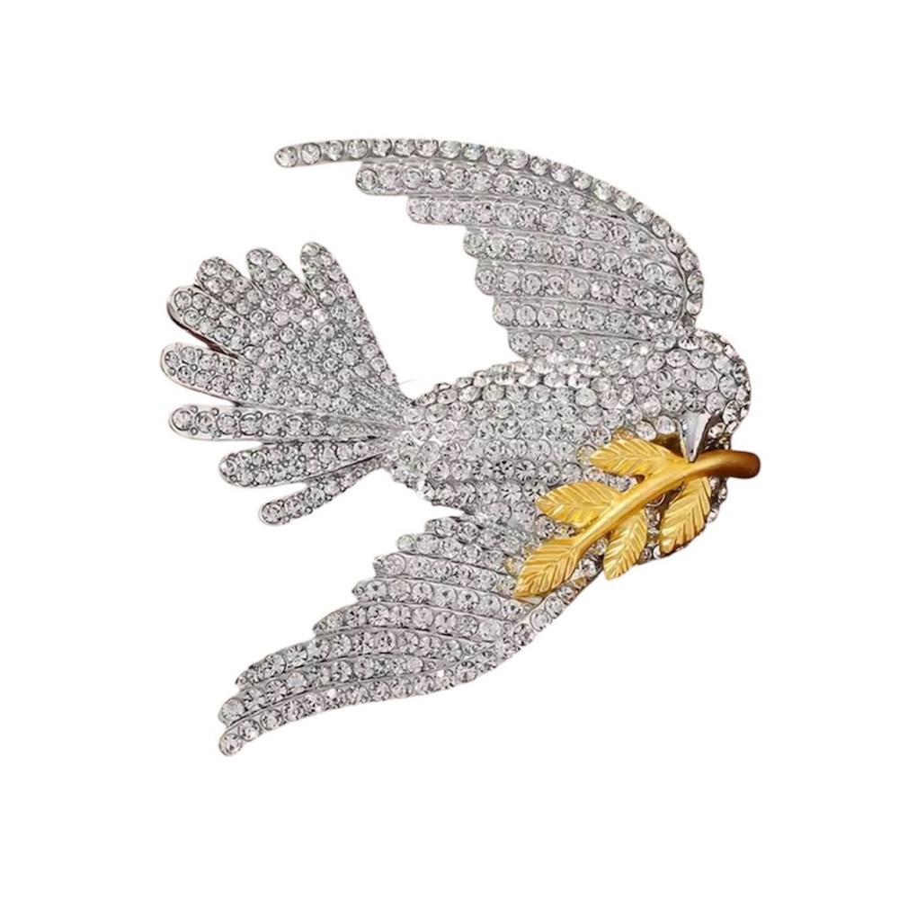 Large Rhinestone Dove In Flight Bird Pin Brooch - Picture 3 of 7